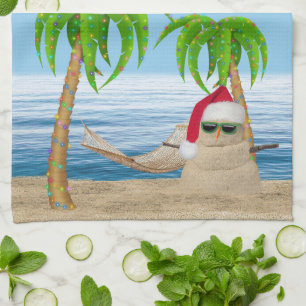 Santa Sandmännchen mit Palmen Geschirrtuch