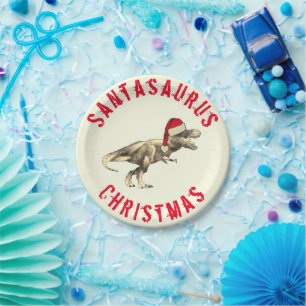 Santa saurus Christmas Dinosaur Beängstigend T Rex Pappteller