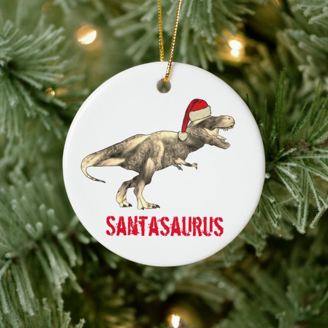 Santa saurus Christmas Dinosaurier Beängstigend T  Keramik Ornament (Baum)