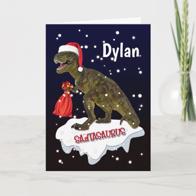 Santa-saurus Dinosaur Persönliche Weihnachtskarte Dankeskarte (Vorderseite)