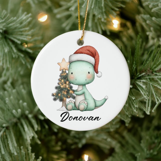 Santa Saurus feiert Weihnachten Keramik Ornament (Baum)