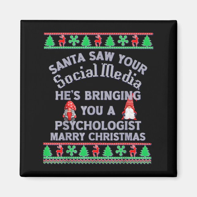 Santa Saw Your Social Media Litical Ugly Christmas Magnet (Vorne)