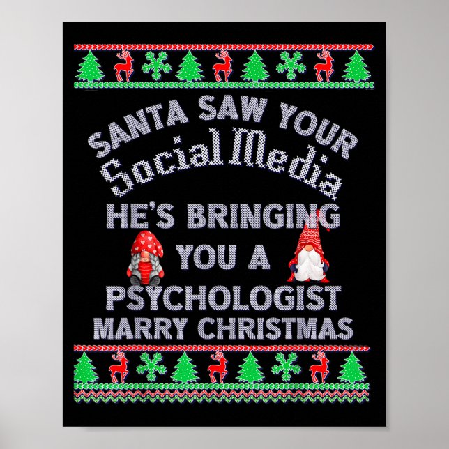 Santa Saw Your Social Media Litical Ugly Christmas Poster (Vorne)