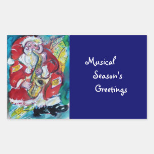 SANTA & SAX, CHRISTMAS-PARTY RECHTECKIGER AUFKLEBER