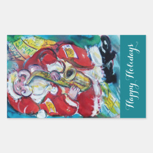 SANTA & SAX, MUSICAL CHRISTMAS PARTY RECHTECKIGER AUFKLEBER