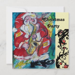 SANTA & SAX, WEIHNACHTSPARTY Gold Metallic Einladung