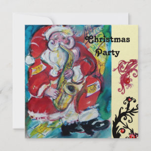 SANTA & SAX, WEIHNACHTSPARTY Gold Metallisch Einladung