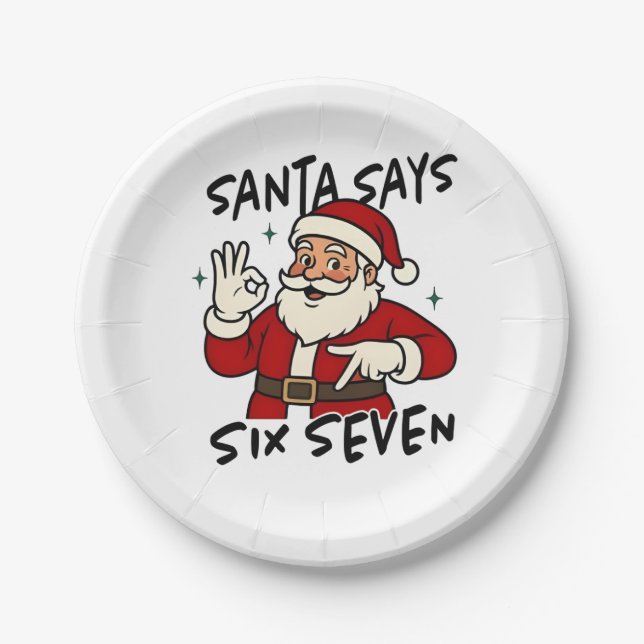 Santa Says Six Seven 6 7 Funny Brainrot Christmas Pappteller (Vorderseite)