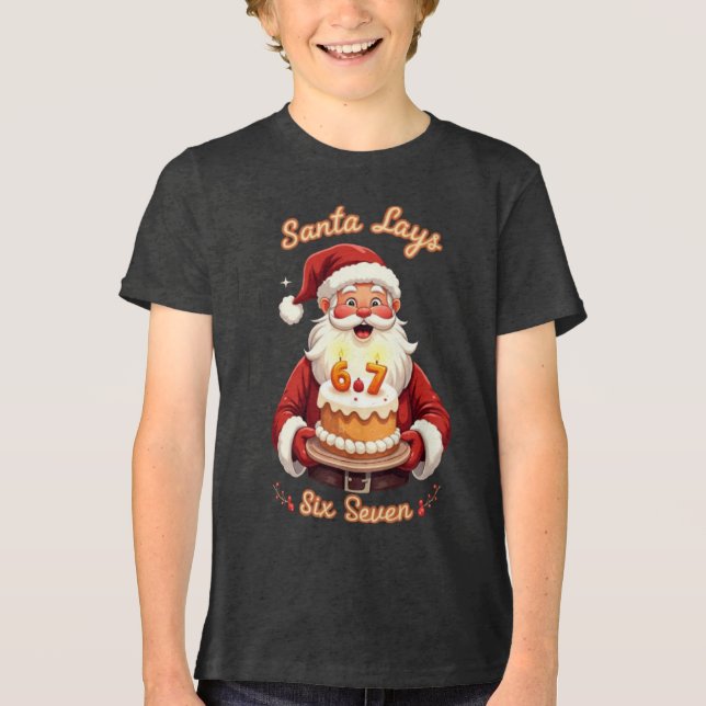 🎅Santa Says Six Seven Meme – Funny Santa Holding  Tri-Blend Shirt (Vorderseite)