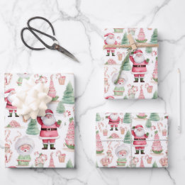 Santa Scene Pink Koordination Weihnachten Geschenkpapier Set
