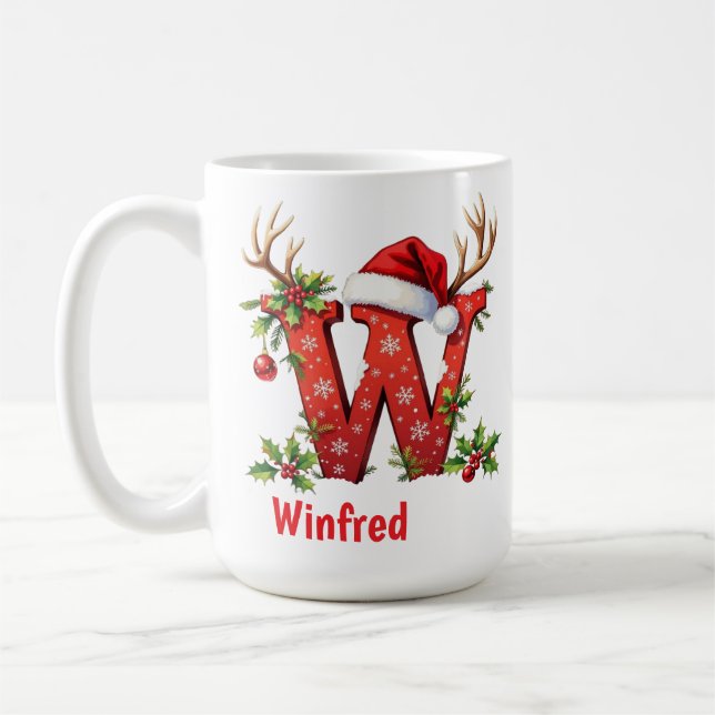 Santa Schick Monogramm Anfangsbuchstabe W frohe We Kaffeetasse (Links)
