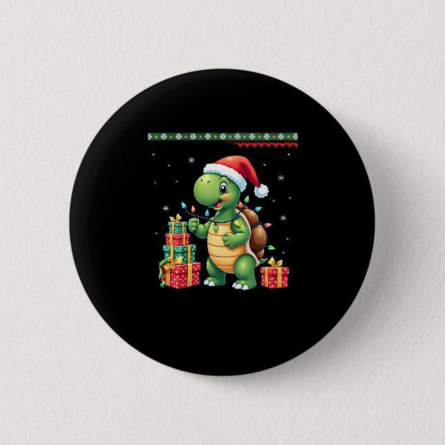 Santa-Schildkröte-Weihnachten-Hässlicher-Pullover- Button (Vorderseite)