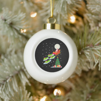 Santa Schlitten Alligator Weihnachten Mond Schnee  Keramik Kugel-Ornament