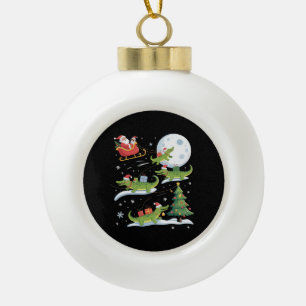 Santa-Schlitten fahrender Alligator Weihnachten Lu Keramik Kugel-Ornament