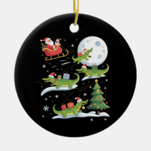 Santa-Schlitten fahrendes Alligator-Weihnachten Lu Keramik Ornament