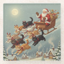 Santa-Schlitten mit fliegenden Katzen Glasunterset