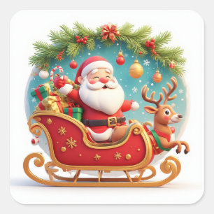 🎁Santa-Schlitten-Rentiere-Weihnachtssticker Quadratischer Aufkleber