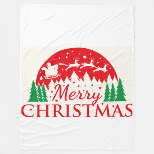 Santa-Schlitten Rot & Grün Holiday-Typogr Fleecedecke
