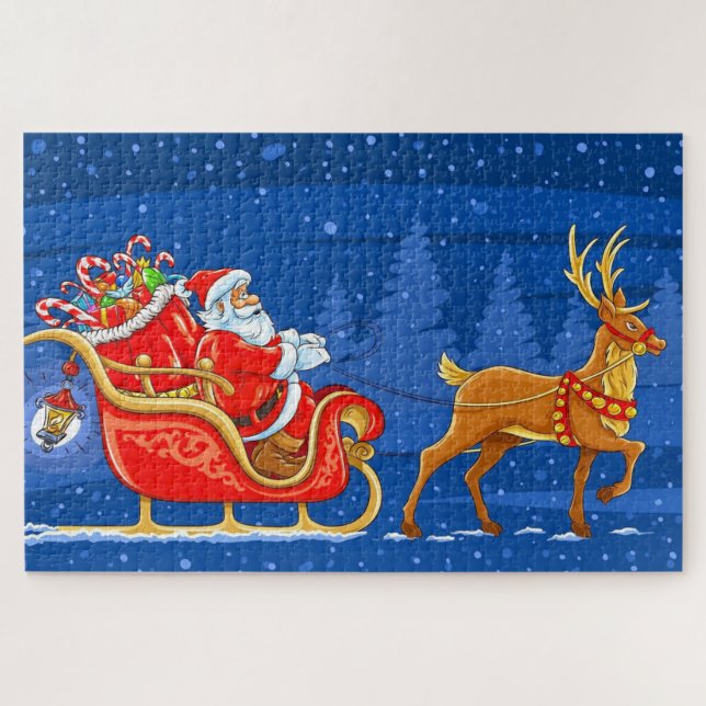 Santa, Schlitten und Rentier Puzzle (Horizontal)