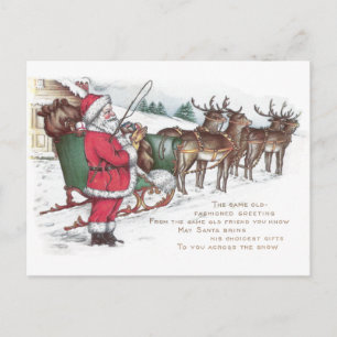 Santa, Schlitten und Rentiere Vintage-Weihnachten Feiertagspostkarte