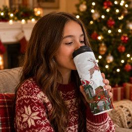 Santa-Schlitten und Rentiere Weihnachten Thermosbecher