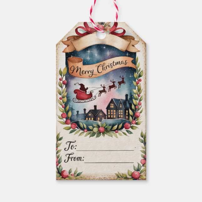 Santa-Schlitten-Weihnachten Geschenkanhänger (Vorderseite)