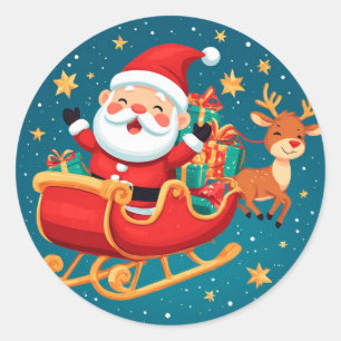 Santa-Schlitten-Weihnachtsgeschenkidee Runder Aufkleber