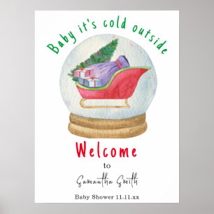 Santa-Schlitten Willkommen Baby-Party Poster