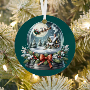 Santa-Schlittenfahrt im Schneekugel-Wunderland Ornament Aus Metall
