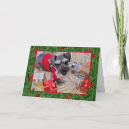 Santa Schnauzer mit Holly Christmas Card Karte