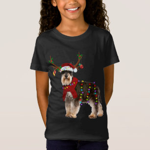 Santa Schnauzer Rentiere Light Christmas T-Shirt