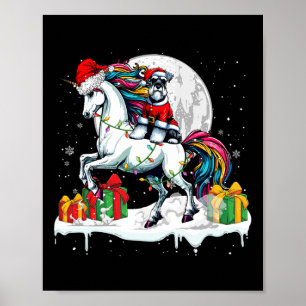 Santa Schnauzer Riding Unicorn Weihnachtsmann Kind Poster