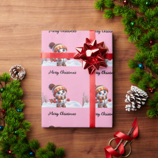 Santa & Schneeflocken auf einem rosa Hintergrund W Geschenkpapier