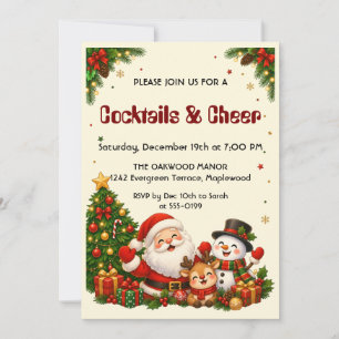 Santa Schneemann Cocktails und Frohsinn Weihnachts Einladung