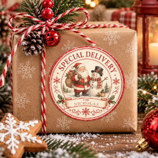 Santa Schneemann Speziallieferung Benutzerdefinier Runder Aufkleber