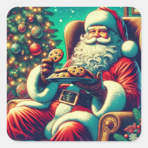 Santa Schoko-Kipferl Vintage Weihnachten Quadratischer Aufkleber