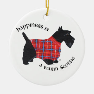 Santa Scottie Hund Weihnachtsbaumanhänger Keramik Ornament