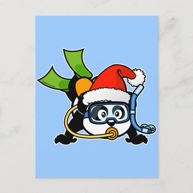 Santa Scuba Panda Feiertagspostkarte (Vorderseite)
