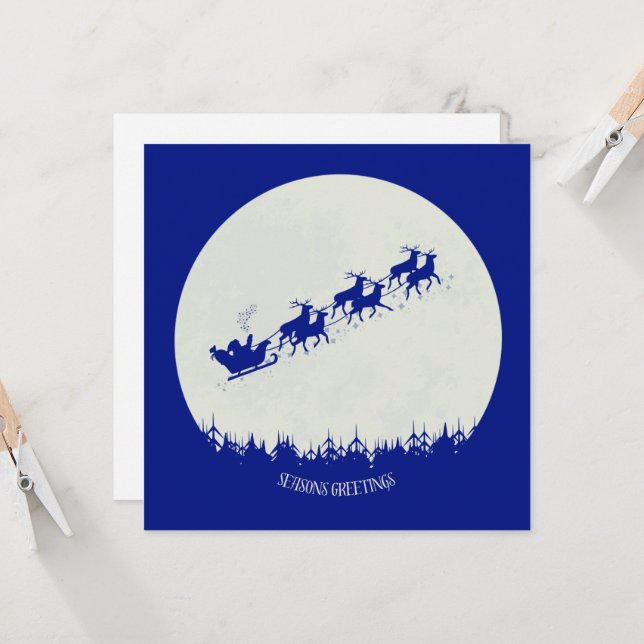 Santa & sein Rentier Flache Weihnachtskarte Karte (Vorderseite/Rückseite Beispiel)
