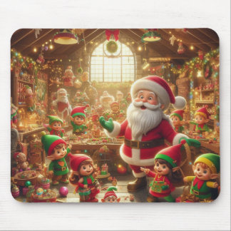 Santa + Seine Elfen an einem dicken Weihnachtsfeie Mousepad