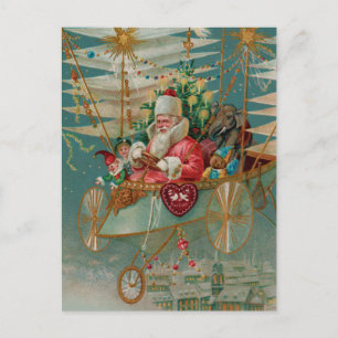 Santa & seine erstaunliche fliegende Maschine Post Feiertagspostkarte