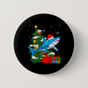 Santa Shark Christmas Lights Sharkmas Tree Xmas Bo Button