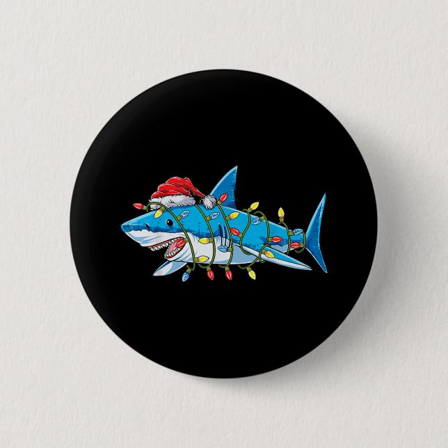 Santa Shark Christmas Lights Sharkmas Tree Xmas Bo Button (Vorderseite)