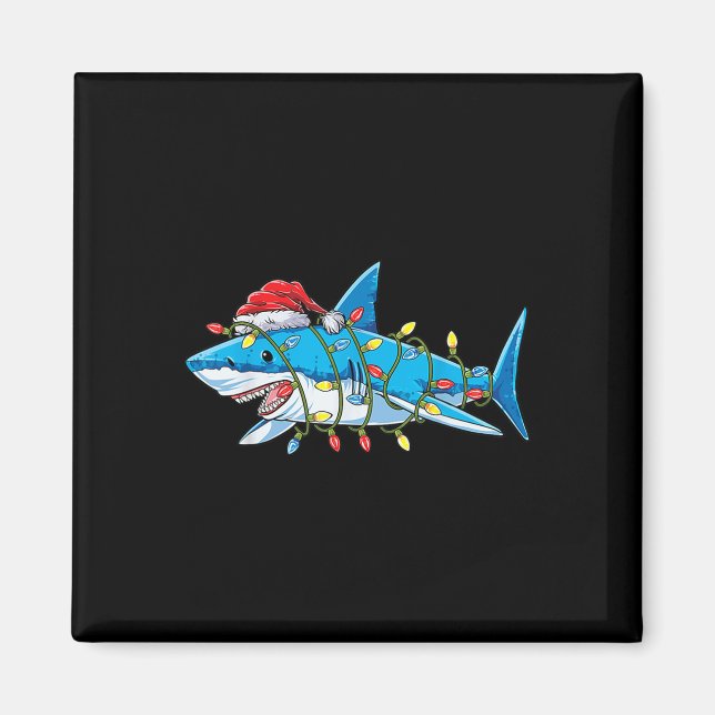 Santa Shark Christmas Lights Sharkmas Tree Xmas Bo Magnet (Vorne)