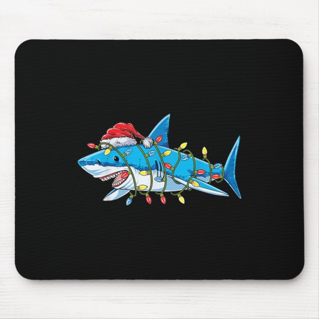 Santa Shark Christmas Lights Sharkmas Tree Xmas Bo Mousepad (Vorne)