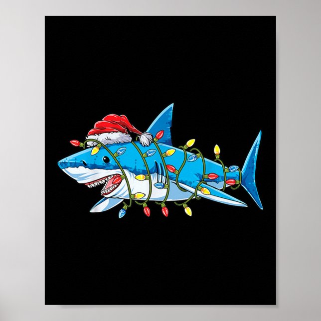 Santa Shark Christmas Lights Sharkmas Tree Xmas Bo Poster (Vorne)
