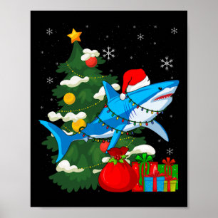 Santa Shark Christmas Lights Sharkmas Tree Xmas Bo Poster