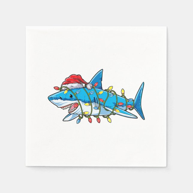 Santa Shark Christmas Lights Sharkmas Tree Xmas Bo Serviette (Vorderseite)