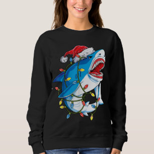 Santa Shark Christmas Lights Sharkmas Tree Xmas Bo Sweatshirt