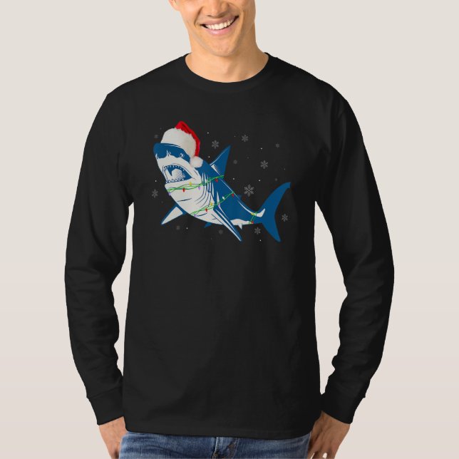 Santa Shark Christmas Lights Sharkmas Tree Xmas Bo T-Shirt (Vorderseite)